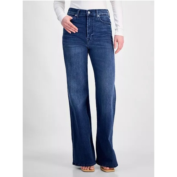 7 For All Mankind Ultra High Rise Wide Leg Josefina Tangeri Denim Jeans Sz 31 - Picture 1 of 8